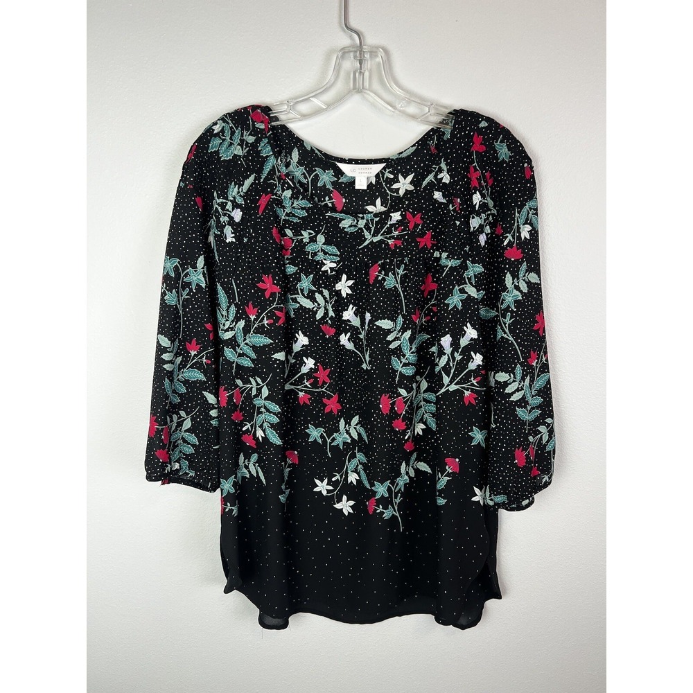 LC‎ Lauren Conrad Top Womens Large Black 3/4 Sleeve Polka Dot